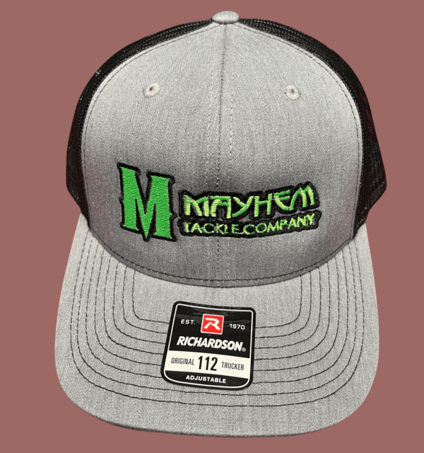 mayhem heather grey tackle hat green and black logo